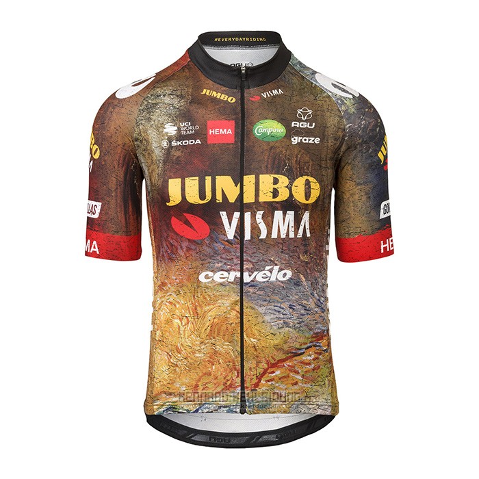 2022 Fahrradbekleidung Jumbo Visma Shwarz Orange Trikot Kurzarm und Tragerhose